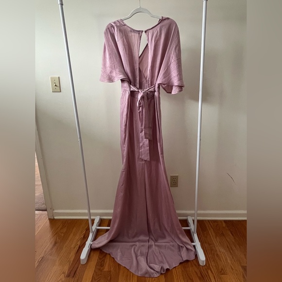 Nasty Gal Shiny Pink Wrap Gown Sz 8 - Picture 2 of 7